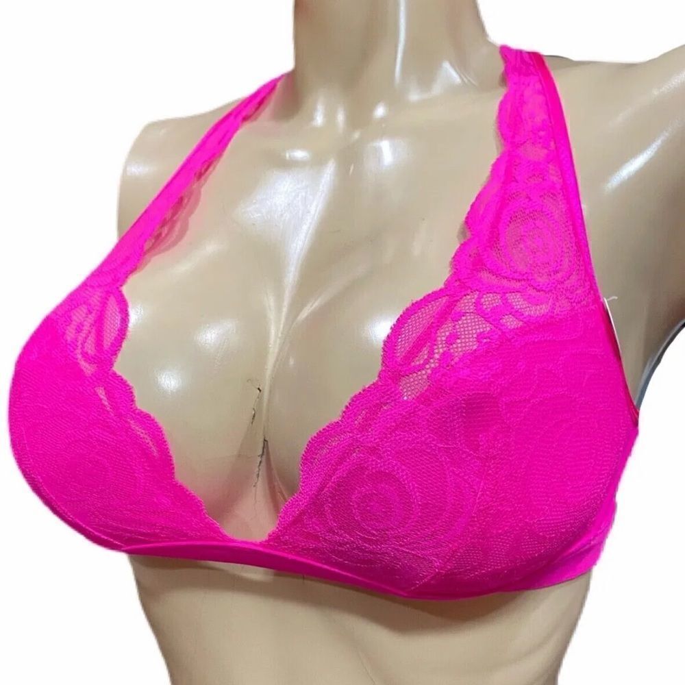 Victoria’s Secret Pink Unlined Plunge Lace Bralette Bra Pink Medium